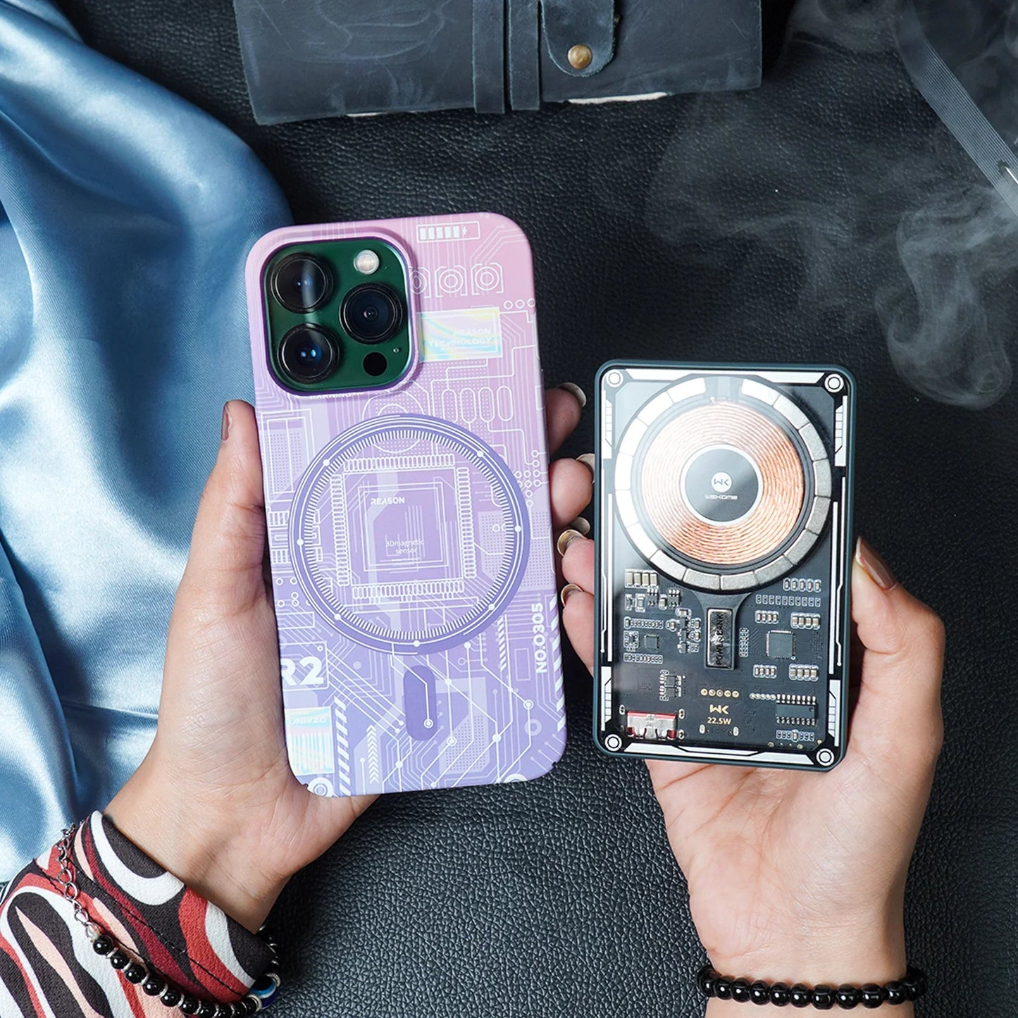 iPhone 15 Pro Max Radium Glow Futuristic Tech Design Magsafe Case - Purple