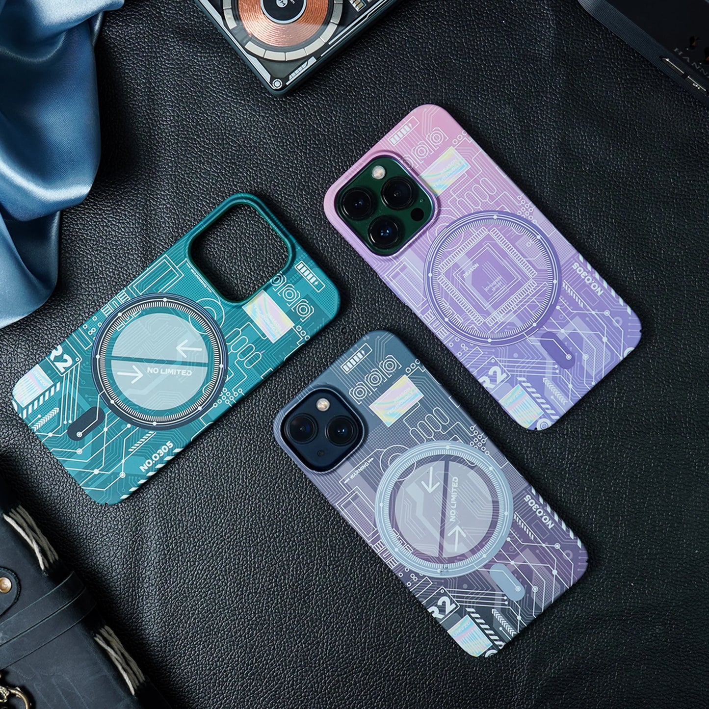 iPhone 15 Pro Max Radium Glow Futuristic Tech Design Magsafe Case - Purple