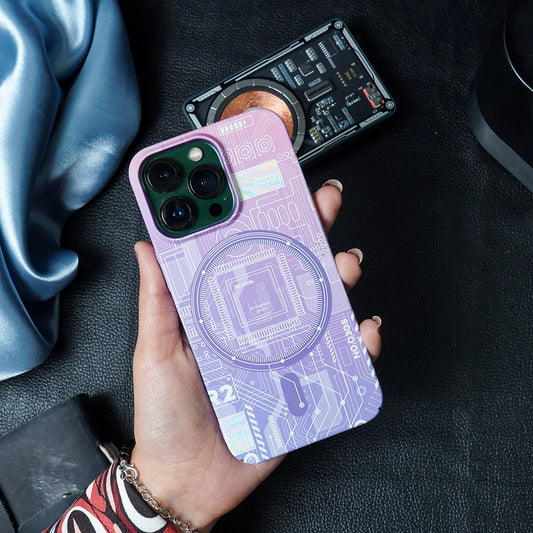 iPhone 15 Pro Max Radium Glow Futuristic Tech Design Magsafe Case - Purple