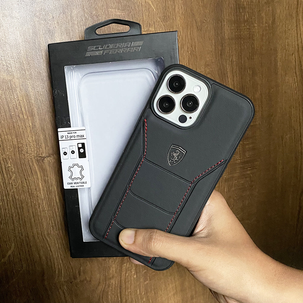 iPhone 15 Pro Ferrari Logo Leather Case