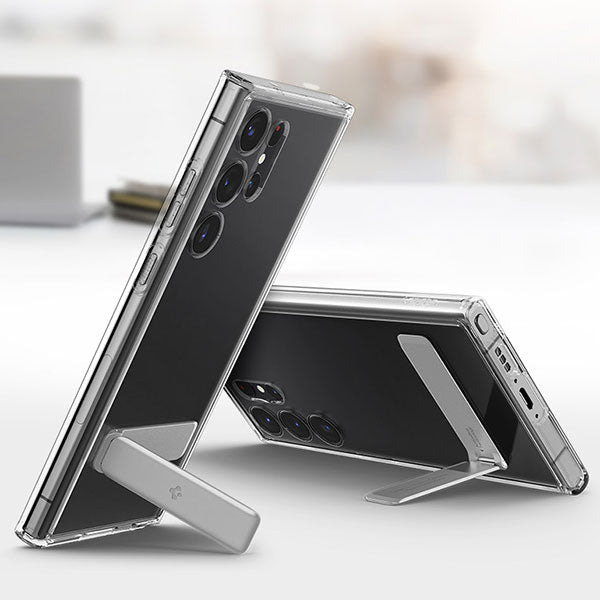 Samsung Galaxy S25 Shockproof Transparent Case with Metal Kickstand Holder - Clear