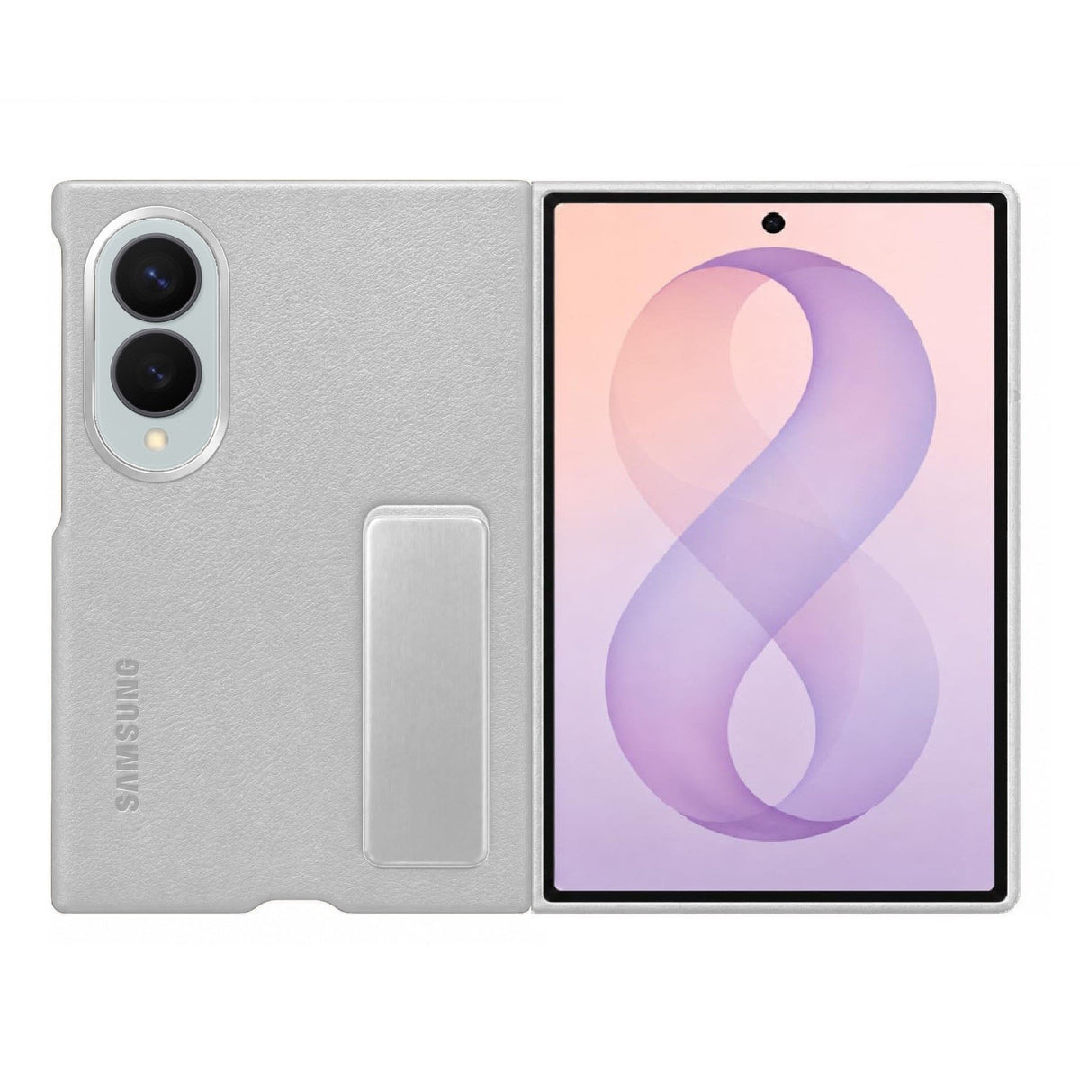 Samsung Z Fold8 Leather Case, Kindsuit Leather Back Cover with Metal Kickstand - Grey
