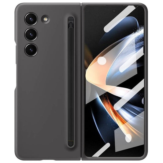 Samsung Galaxy Z Fold 5 Skin Feel Slim S Pen Case with Front Glass Stylus - Gray