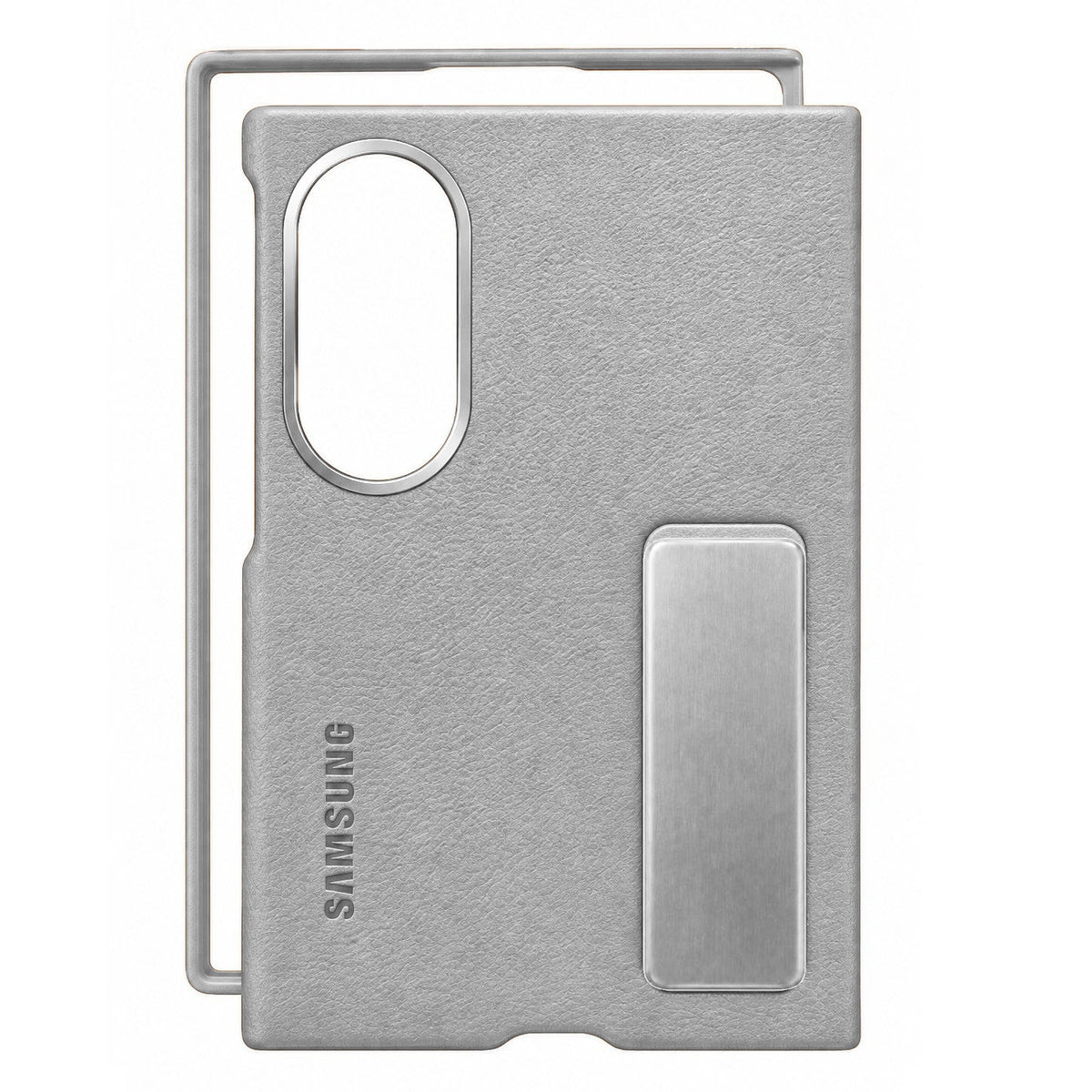 Samsung Z Fold8 Leather Case, Kindsuit Leather Back Cover with Metal Kickstand - Grey
