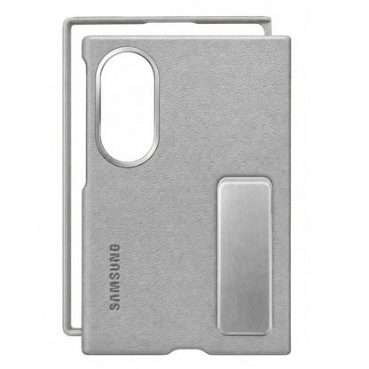 Samsung Z Fold8 Leather Case, Kindsuit Leather Back Cover with Metal Kickstand - Grey