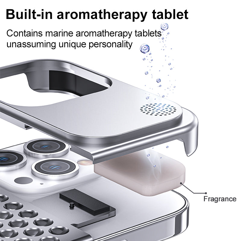 iPhone 15 Pro Max Frameless Metal Heat Dissipation Aluminum Cooling Case with Aroma - Silver