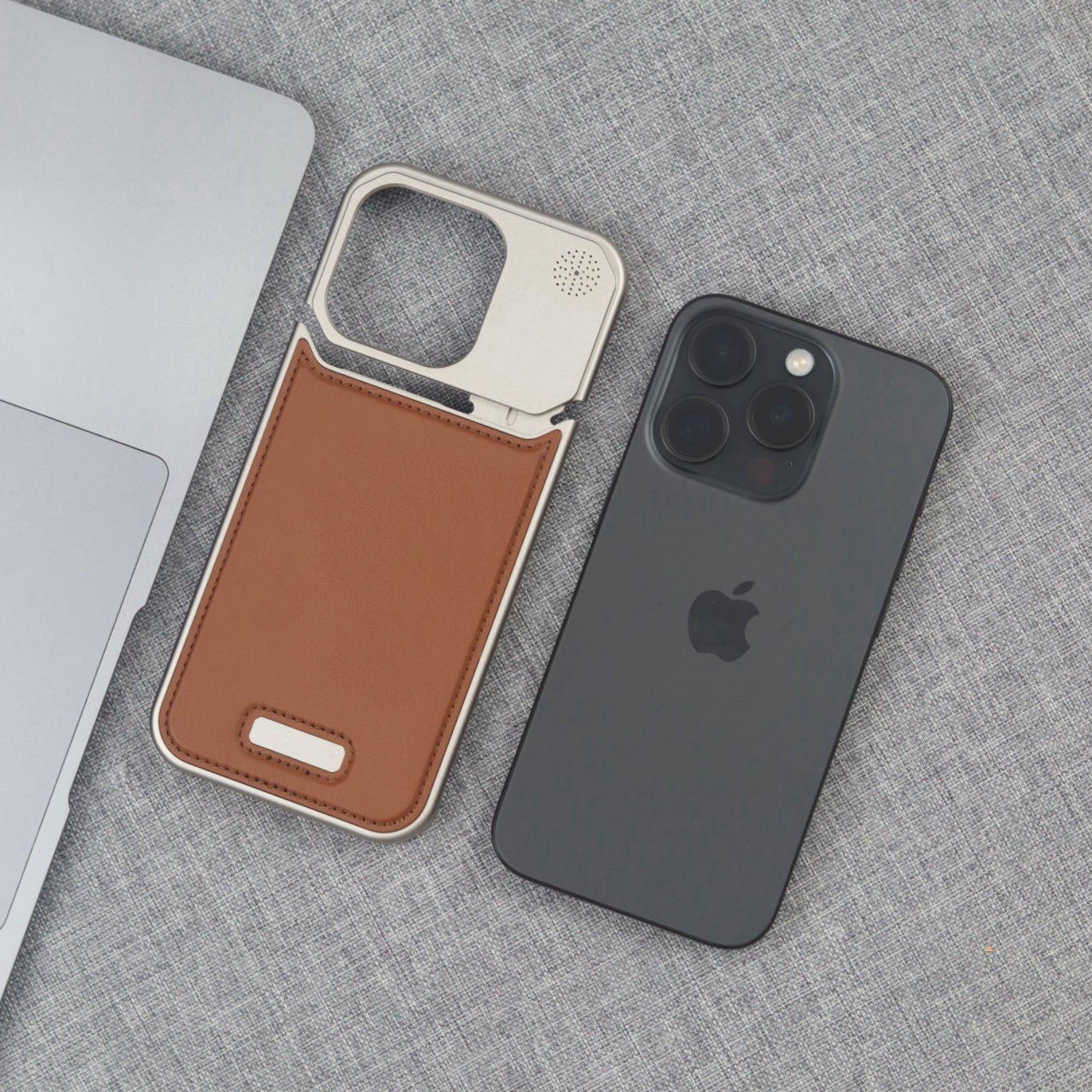 iPhone 16 Pro Aero Flex Frameless Aluminum & Leather Case with Fragrance Aroma - Gray