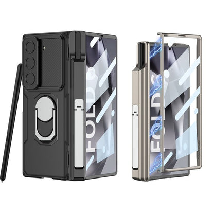 Samsung Galaxy Z Fold 5 Magnetic Hinge & Stand with Pen Holder Protective Case with Glass - Black