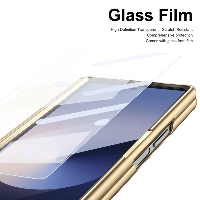 Samsung Galaxy Z Fold 6 Electroplating Leather Case with S Pen & Front Glass Protection - Whitesilver