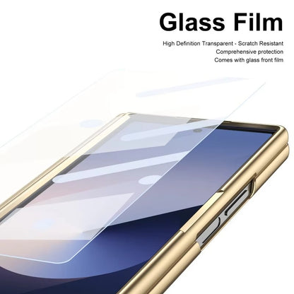 Samsung Galaxy Z Fold 6 Electroplating Leather Case with S Pen & Front Glass Protection - Whitesilver