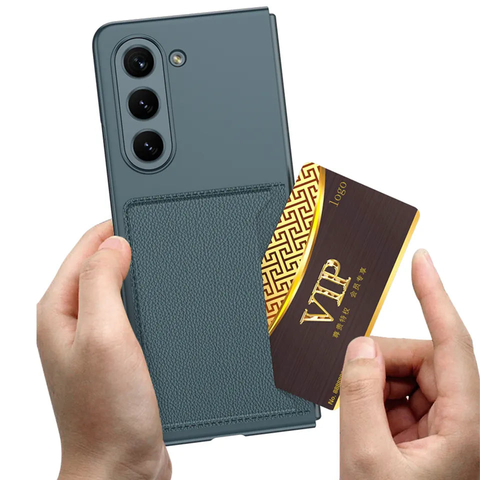 Samsung Galaxy Z Fold 5 PU Leather Card Holder Case-Green