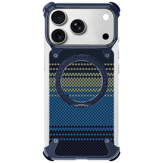 iPhone 17 Pro Max Titan Carbon Metal Frame Case with 360 Roatating Ring - Blue