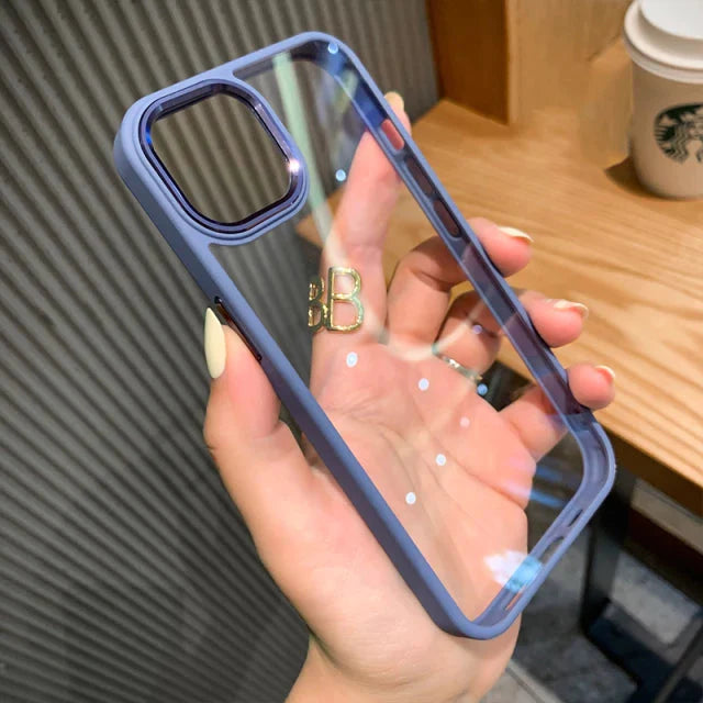 iPhone 14 Soft Hybrid Transparent Metal Camera Protection Case