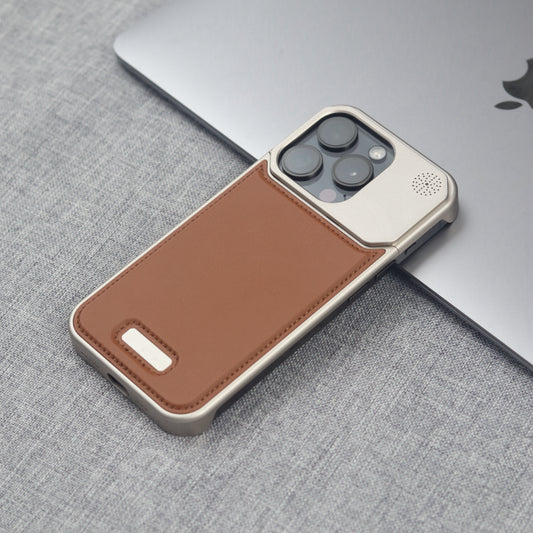iPhone 16 Pro Max Aero Flex Frameless  Aluminum & Leather Case with Fragrance Aroma - Brown