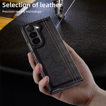 Samsung Galaxy Z Fold7 Gold Plated Dual Line Stitches Leather Case