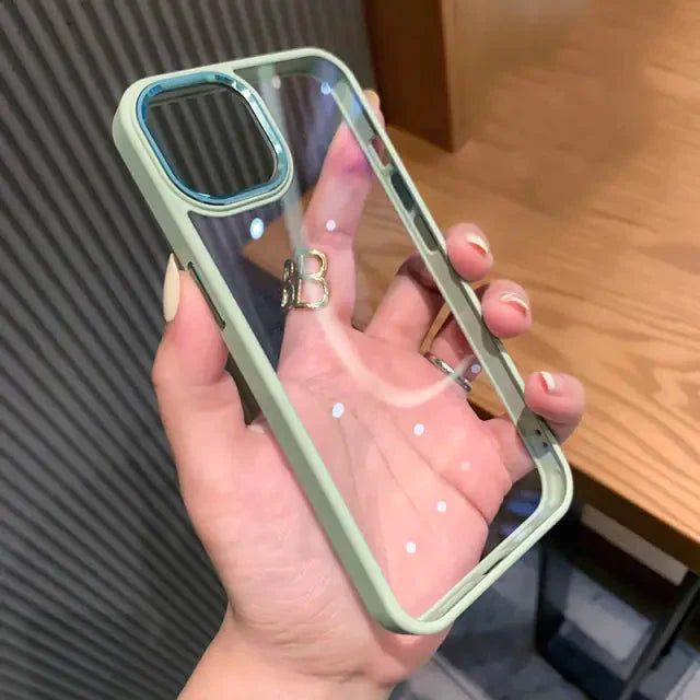 iPhone 14 Soft Hybrid Transparent Metal Camera Protection Case