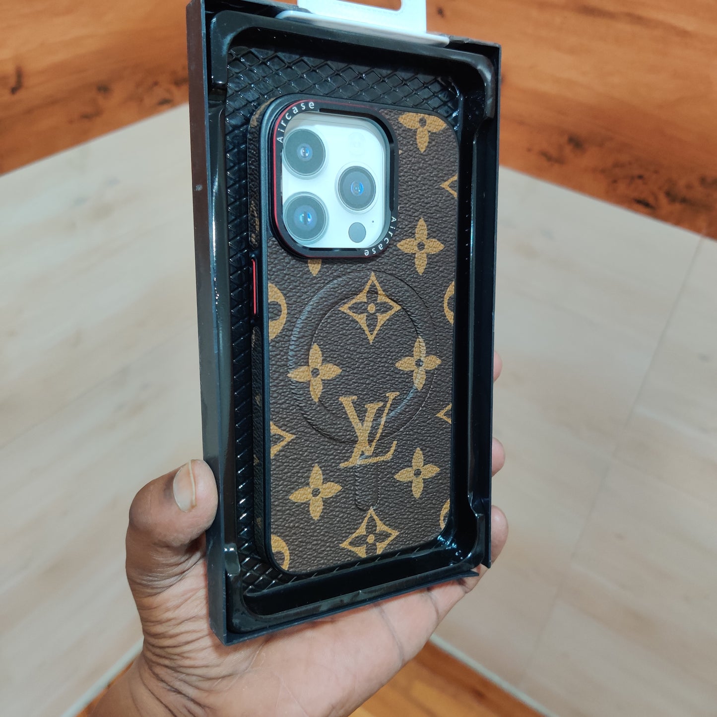 iPhone 15 Pro Louis Vuitton LV Leather PC Case with MagSafe - Brown