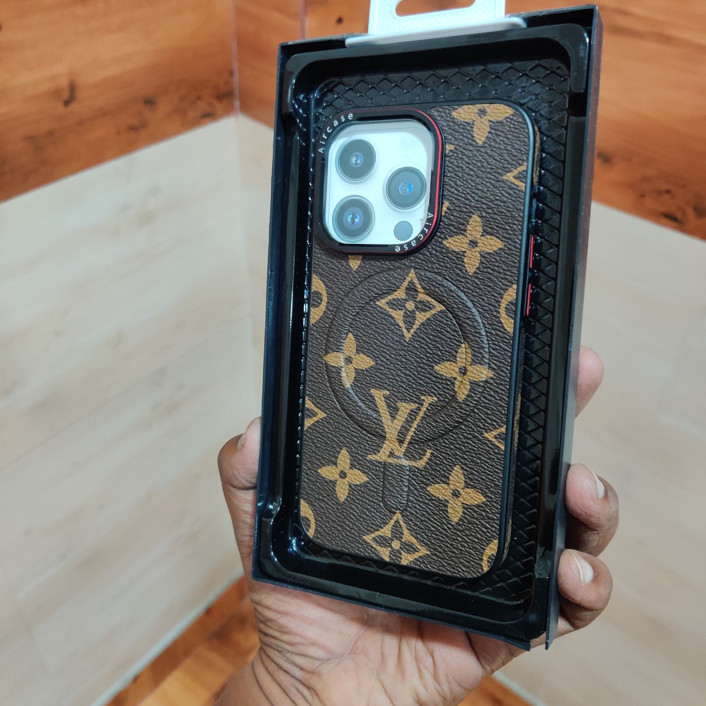 iPhone 15 Pro Louis Vuitton LV Leather PC Case with MagSafe - Brown