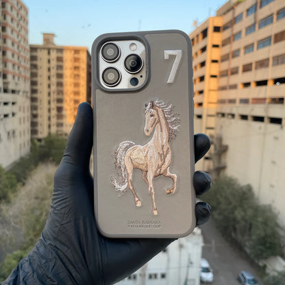 iPhone 15 Pro Santa Barbara Embroided Boris Horse Leather Back Case - Titanium