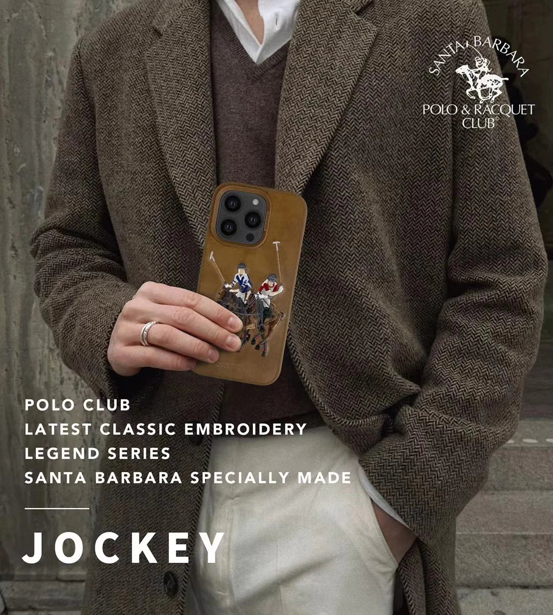 iPhone 14 Pro Max Santa Barbara Polo Jocky Series Leather Case - Brown