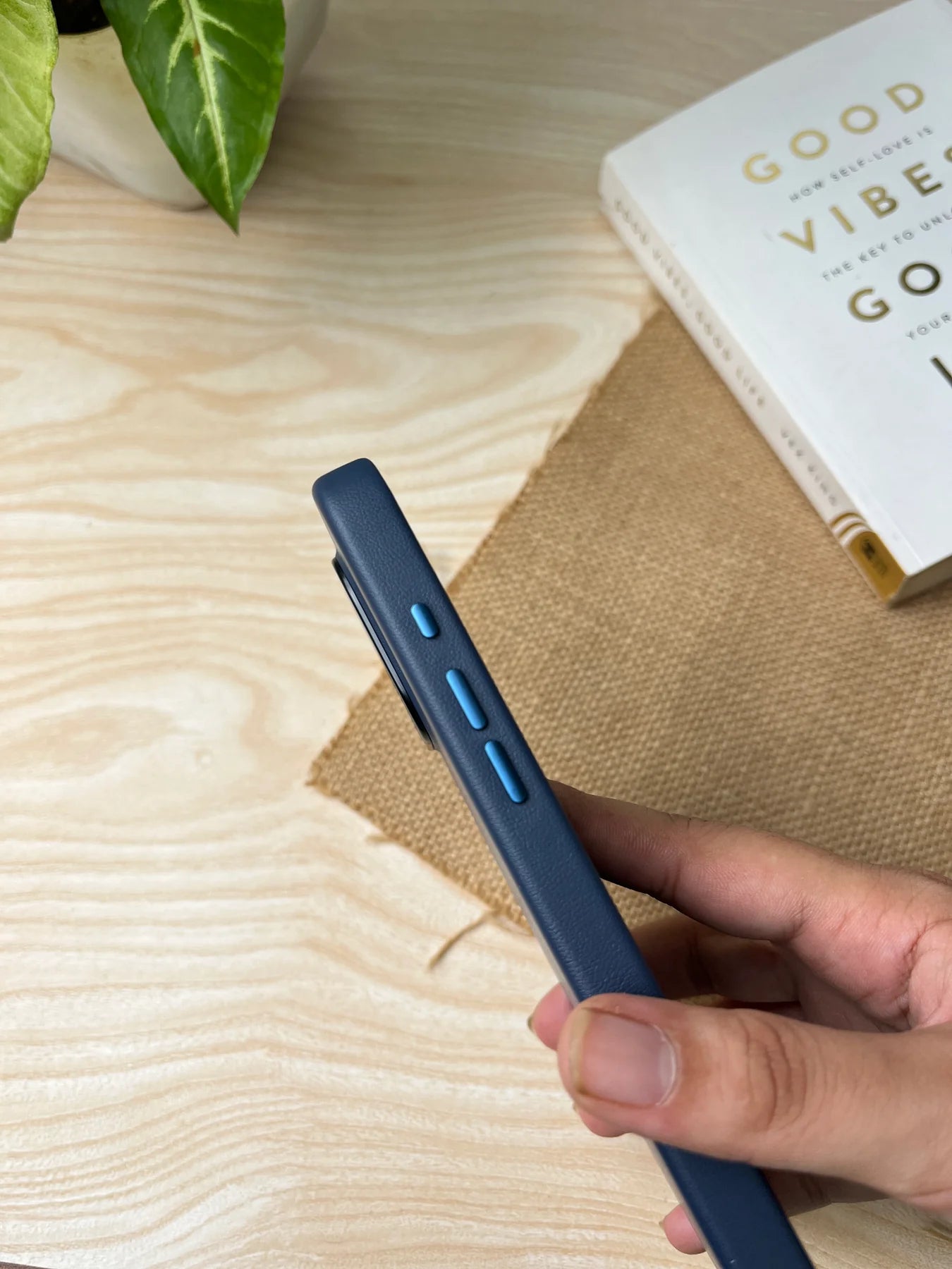 iPhone 15 Kzdoo Noble Classic Series Genuine Leather Case - Blue