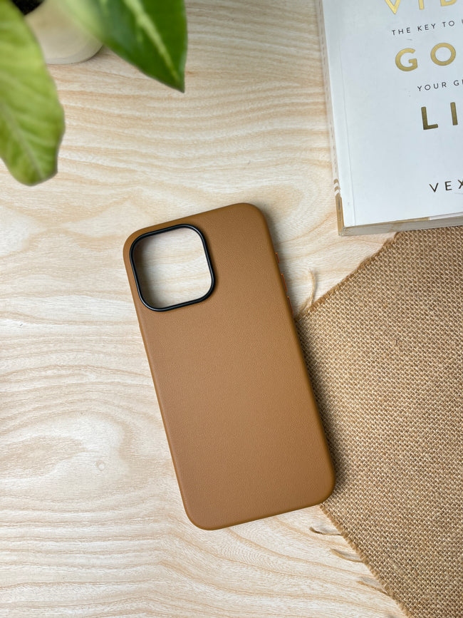 iPhone 15 Kzdoo Noble Classic Series Genuine Leather Case - Brown