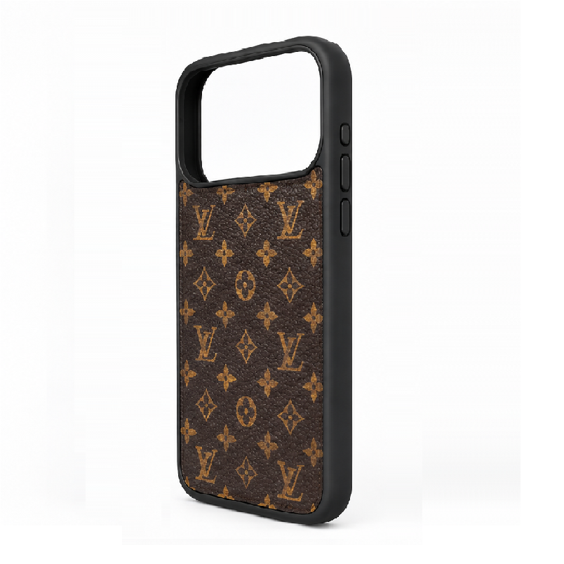 iPhone 17 Pro Max Luxury LV Leather Back Cover Case - Brown