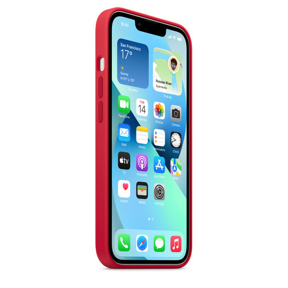 iPhone 14 Plus Silicon Case with Inner Fabric - Red
