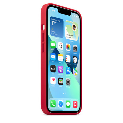 iPhone 14 Plus Silicon Case with Inner Fabric - Red