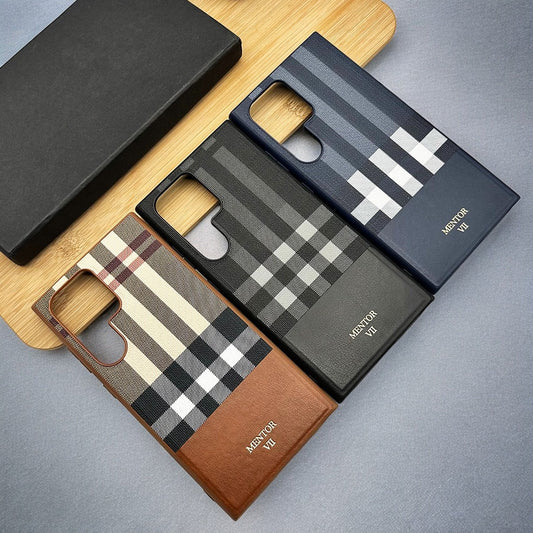 Samsung Galaxy S24 Ultra MENTOR Series Chequred Pattern Cloth & Leather Cover