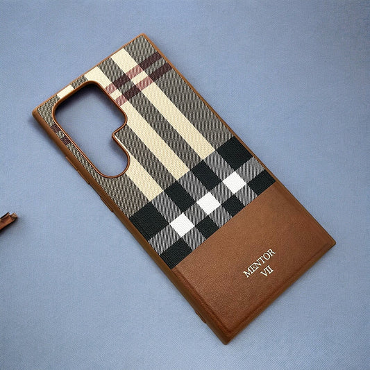 Samsung Galaxy S24 Ultra MENTOR Series Chequred Pattern Cloth & Leather Cover