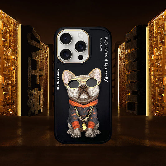 iPhone 16 Pro Nimmy Embroidery Chain Series Back Cover - Black Dog