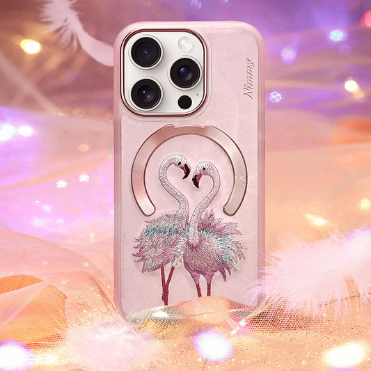 iPhone 16 Pro Max Nimmy Embroidery Dream Animal Series Magsafe Case - Swans