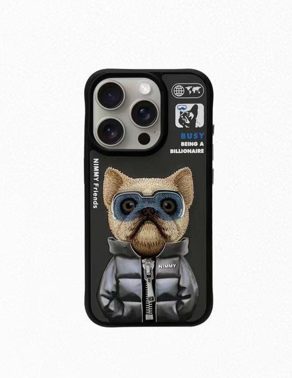 iPhone 15 Pro Nimmy 3D Cool & Cute Embroidery Jacket Series Case Cover - Bull Dog
