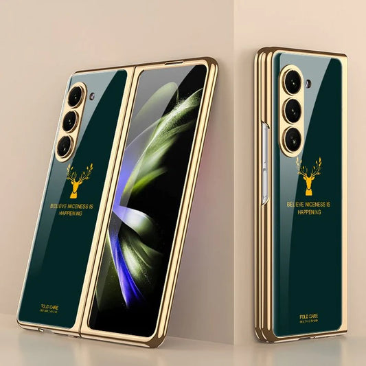 Samsung Galaxy Z Fold 5 Deer Pattern Glass Case - Green