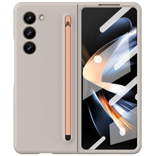 Samsung Galaxy Z Fold 5 Skin Feel Slim S Pen Case with Front Glass Stylus - Sand