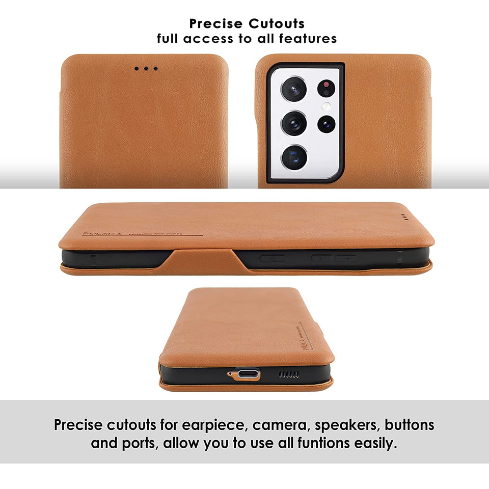 Samsung Galaxy S23 Ultra Leather Flip Case - Brown