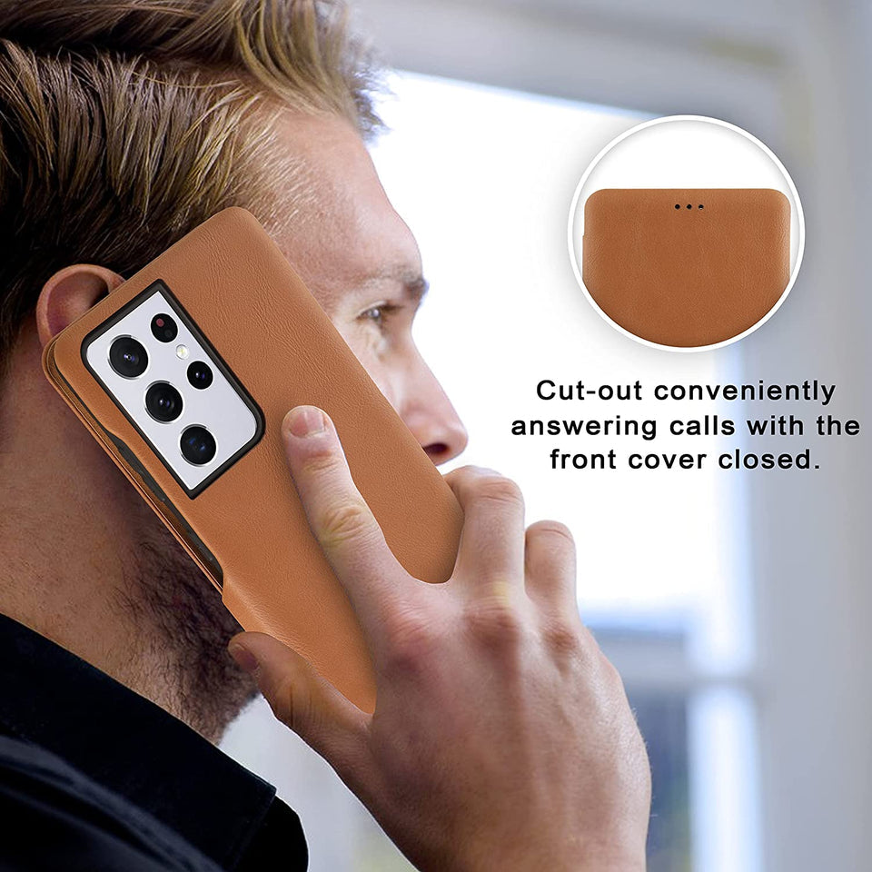 Samsung Galaxy S23 Ultra Leather Flip Case - Brown