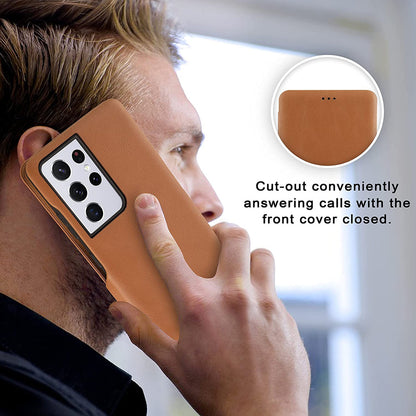 Samsung Galaxy S23 Ultra Leather Flip Case - Brown