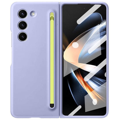Samsung Galaxy Z Fold 5 Skin Feel Slim S Pen Case with Front Glass Stylus - Purple