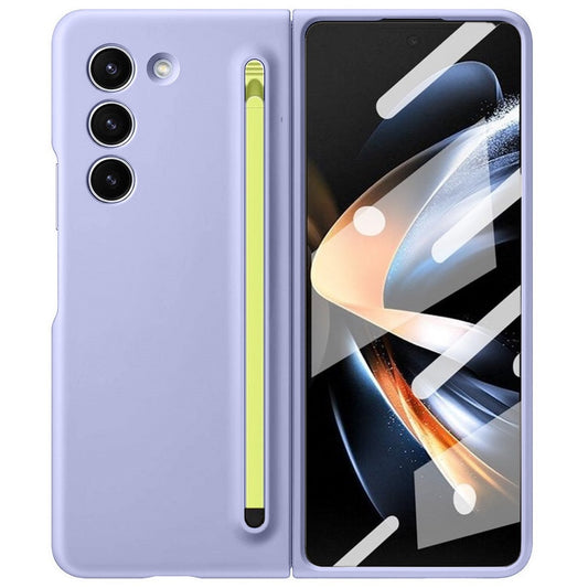 Samsung Galaxy Z Fold 5 Skin Feel Slim S Pen Case with Front Glass Stylus - Purple