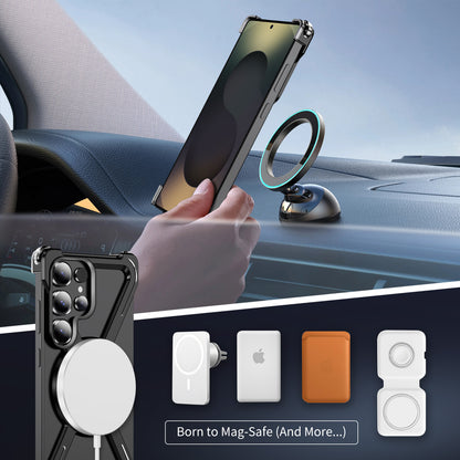 Samsung Galaxy S25 Ultra Frameless Metal Bumper Case with Magsafe & 360° Rotatable Ring & Kickstand - Titanium