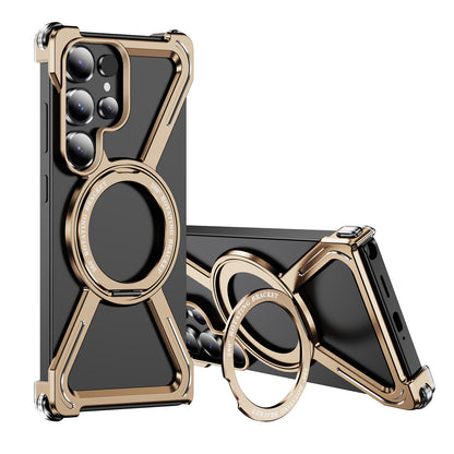 Samsung Galaxy S25 Ultra Frameless Metal Bumper Case with Magsafe & 360° Rotatable Ring & Kickstand - Desert