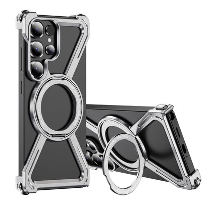 Samsung Galaxy S25 Ultra Frameless Metal Bumper Case with Magsafe & 360° Rotatable Ring & Kickstand - Titanium