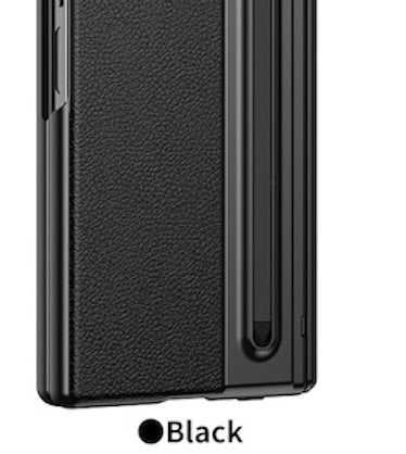 Samsung Galaxy Z Fold 6 Electroplating Leather Case with S Pen & Front Glass Protection - Black