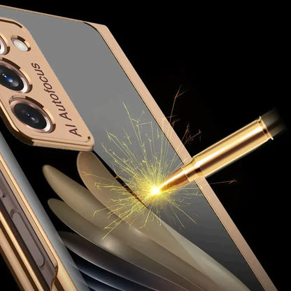 Samsung Galaxy S23 Ultra Original Glass Case with Lion Print & Golden Chrome