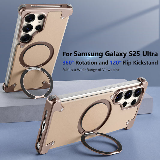 Samsung Galaxy S25 Ultra Framless Metal Bumper Case with Magsafe & 360 Kickstand - Desert