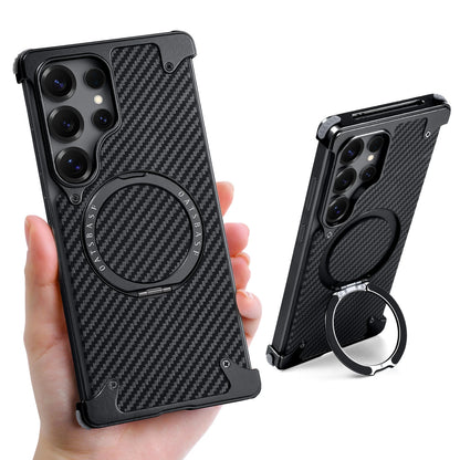 Samsung Galaxy S25 Ultra Framless Carbon Metal Bumper Case with Magsafe & 360 Stand - Black