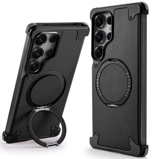 Samsung Galaxy S25 Ultra Framless Metal Bumper Case with Magsafe & 360 Kickstand - Black