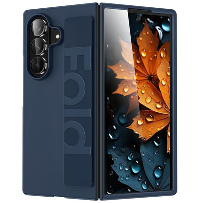 Samsung Galaxy Z Fold7 Matte Hard Case with Silicone Elastic Wrist Strap - Blue